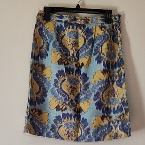 Tory Burch Blue and Gold A-line Skirt silk blend Size 6